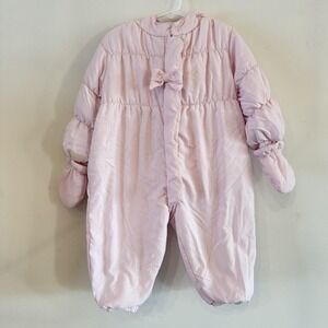 Emile et Rose Pink Baby Girl Snowsuit 18 Mos‎ Removable Mittens Soft Cotton READ